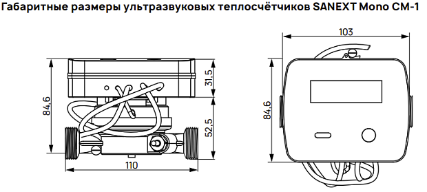Габаритные размеры ультразвуковых теплосчётчиков SANEXT Mono CM-1